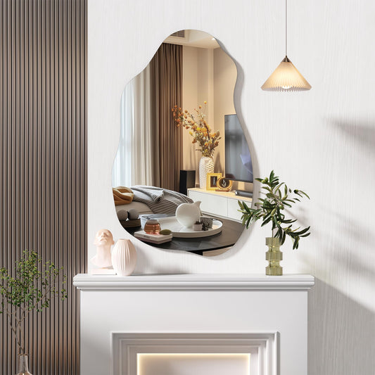 Hasipu Irregular Wall Mirror, 31"x20" Asymmetrical Frameless Mirror, Modern Decorative Mirrors for Living Room, Entryway, Hallway, Bathroom, Bedroom,Wall Mounted Home Decor