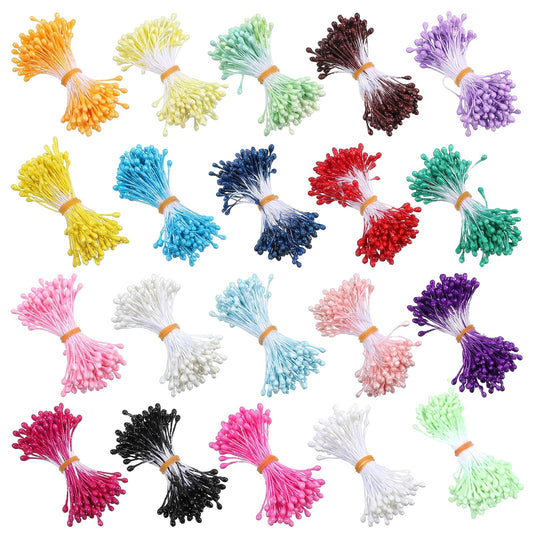Xthrotsenk 3000Pcs Floral Stamens for Flowers Making Double Heads Flower Stamen for Crafts 3mm Assorted Artificial Coloured Floral Design Stamens Supplies DIY Wedding Decoration, 60mm, 20 Color