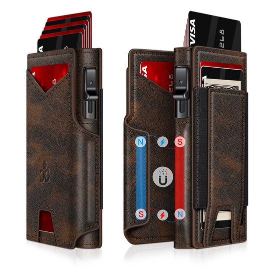 Wallet for Men Wallet with Slim Pop Up Card Holder 9-13 Cards, Bifold Minimalist Smart Wallet RFID Blocking Credit Card Holder with ID Window & Stretchable Cash Slot Compact Metal Aluminum Card Case