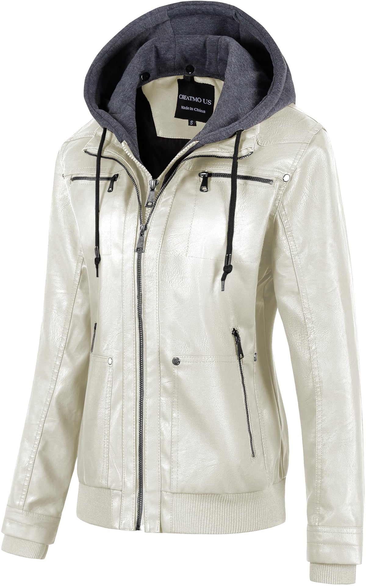 CREATMO US Jackets for Womens Faux Leather Motorcycle Fall Jacket Women's Fashion Clothes Lightweight Moto Biker Coat White 4XL