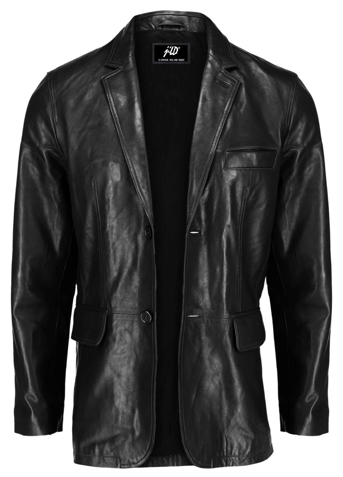 Jild Lambskin Leather Jacket Men Casual Coat – Notched Collar Classic Bond’s Style Ultimate Leather Blazer for Men (NC-Blk-M)