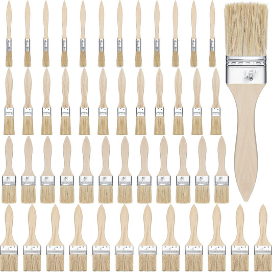 Skylety 48 Pcs Chip Paint Brushes Set 0.5/1/ 1.5/2 Inch Stain Brush Household Bristle Paintbrushes with Wood Handle for Paint, Glues, Varnish, Art Crafts Supplies, 4 Sizes Show