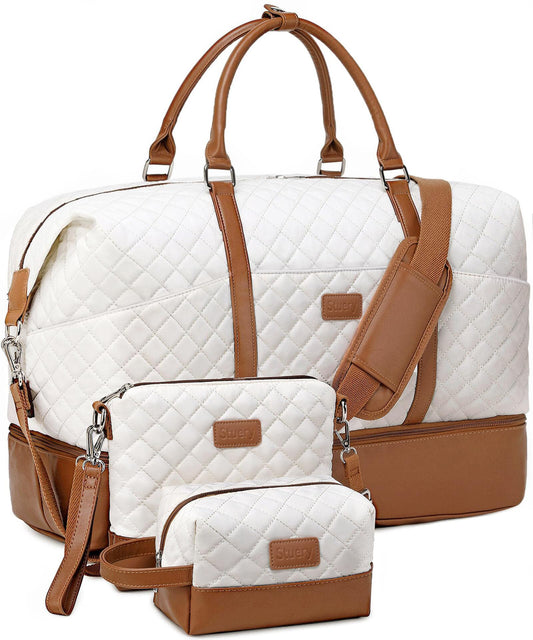 Weekender Bags for Women with Toiletry Bags Large Overnight Bags Travel Duffel Bag Carry On Shoulder Weekend Tote with Shoe Compartment and Wet Pocket for Girls Airplane Traveling, Gym