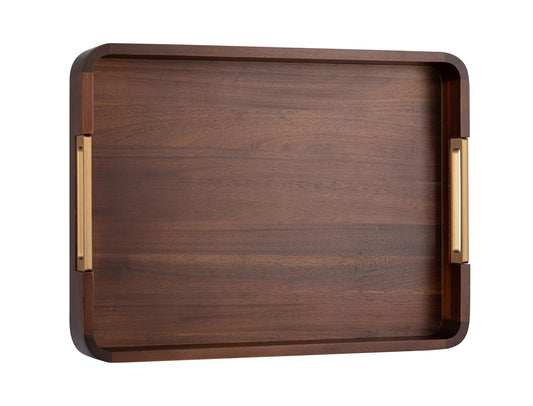 Premium 17.5 x 13 Inch Acacia Wood Serving Tray with Metal Handles – Large Ottoman Coffee Table Centerpiece for Bed, Couch & Patio – Rustic Wood Trays Home Decor for Breakfast, Drinks & Gifts