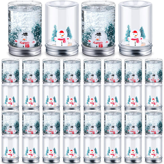 Jerify 36 Sets Christmas Plastic DIY Snow Globes Kit for Craft Adult Includes 36 Clear Snow Globe 3.1", 72 Mini Pine Tree with Base, 36 Miniature Snowman and Fake Snowflake for Table Home Xmas Decor