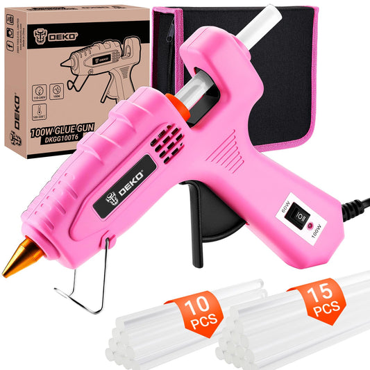 Hot Glue Gun Full Size: DEKOPRO 60/100Watt Dual Temp Hot Glue Gun Kit with 25 Glue Sticks, Organize Storage Case, Heavy Duty Heat Glue Gun Tool Set for Home Repair, Art & Crafts, DIY Pink