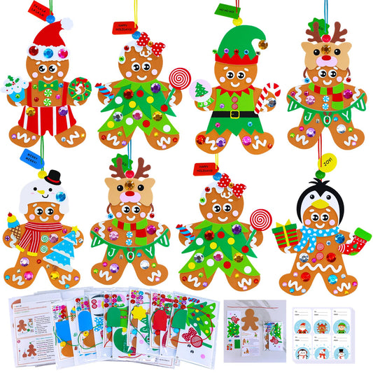 Winlyn 24 Sets Christmas Craft Kits Winter Crafts DIY Holiday Gingerbread Man Ornaments Tree Decorations Art Sets Stocking Foam Stickers Arts and Crafts for Kids Home Classroom Activities Party Favors
