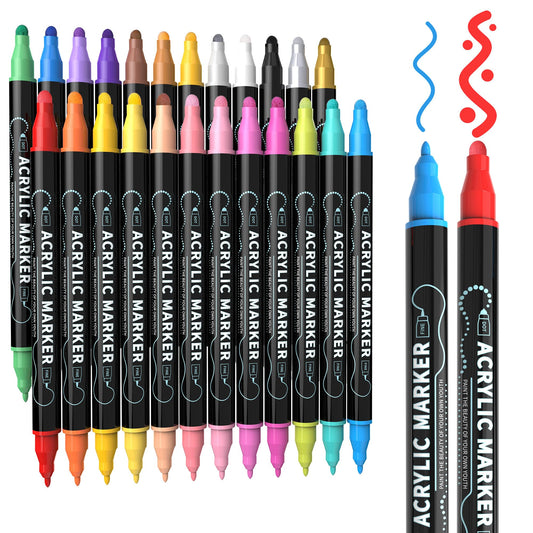 Nauets 24 Colors Dual Tip Acrylic Paint Markers, Premium Dot&Fine Tip Coloring Paint Pens for Rock, Wood, Fabric, Canvas, Glass, Paper, Ceramic, Scrapbook, Egg, DIY Crafts Supplies - Mothers Day Gifts
