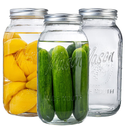 WELLIFE 3 Pack 64oz Wide Mouth Mason Jars,Half Gallon Mason Jar for Pickling, Canning, Fermenting and Food Storage, Microwave & Dishwasher Safe