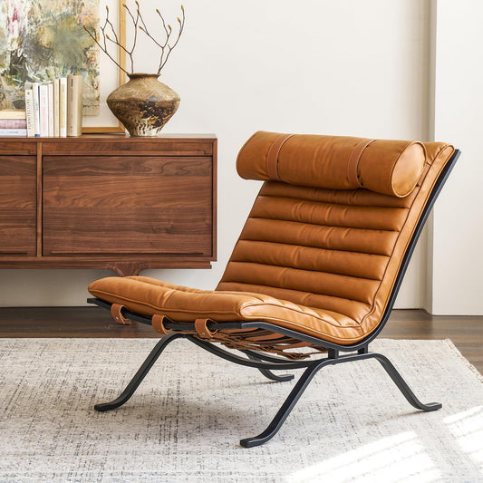 YUENINA Leather Upholstered Armless Chair Modern Design Luxury Lounge Chair (Brown)