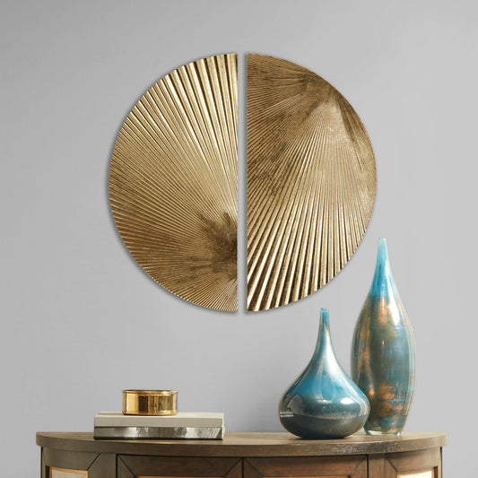 Madison Park Metal Gold Leaf Wall Décor, Modular Half Moon Design, Endless Arrangements, Dimensional Wall Art, Ready To Hang Modern Gold Accent Room Décor, 13.75"W x 27.50"H x 0.50"D Gold 2 Piece