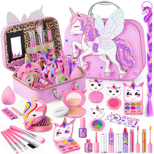 Beayuck Kids Makeup Kit for Girls - Girls Makeup Kit Toys, Real Washable Cosmetic Set with Storage Case, Kids Play Makeup Set for Christmas Birthday Gift 3 4 5 6 8 10 11 12+ Years Old, Light Pink