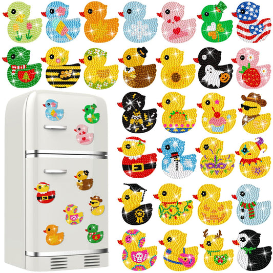 Liliaafar 30 Pcs Diamond Painting Magnets Set Diamond Art Magnets for Fridge Refrigerator Magnetic Stickers for DIY Crafts 5D Gem Rhinestones Art Painting Kits for Adults Beginners (Cute Duck)