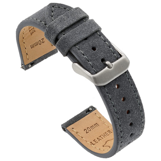 Benchmark Suede 22mm Leather Watch Band – 22mm Quick Release Watch Band with Stainless-Steel Buckle & 9 Adjustable Holes – Grey Leather Watch Bands for Men & Women (22mm, Grey)