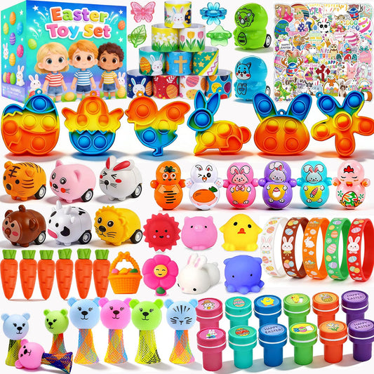 132 Pcs Easter Egg Fillers,Easter Party Favors for Kids Boys Girls,Plastic Easter Basket Stuffers,Bulk Small Toys for Easter Eggs Hunt Gift Goodie Bags Stuffers Classroom Prizes Party Filling Treats