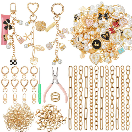 VioraWhite 457 Pcs Charms Lip Gloss Keychain Making Kit, DIY Craft with Charms, Key Chain, Jump Rings, Lobster Clasps, Chains and Tools for DIY Crafting Jewelry Making Keychains Supplies