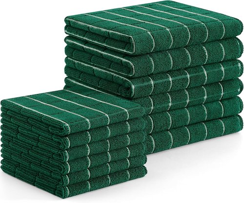 Homaxy Microfiber Kitchen Towels Set - 12 Pack Soft, Absorbent & Quick Drying Rags | Dark Green, 28 x 16 Inch & 12 x 12 Inch
