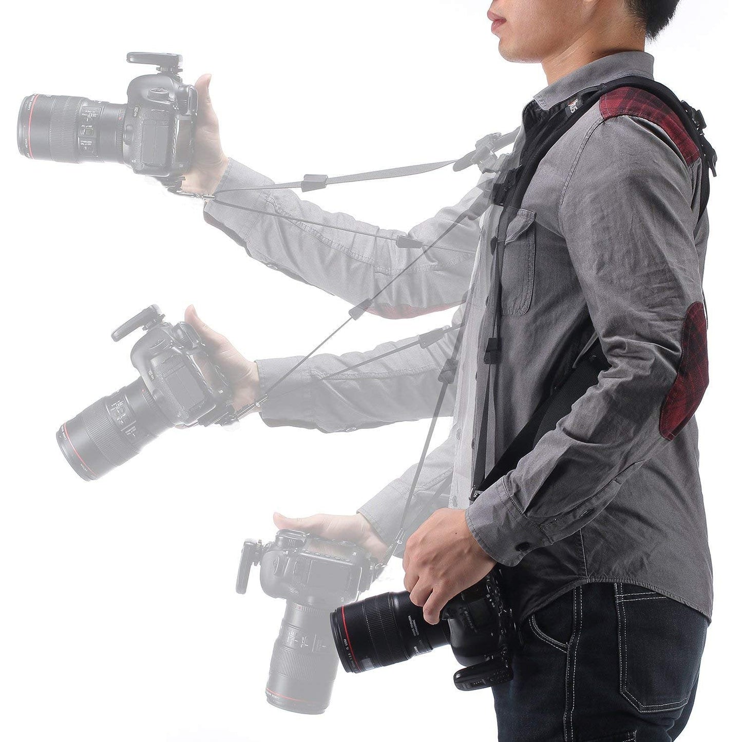 ztowoto Double Shoulder Camera Strap Harness Quick Release Adjustable Dual Camera Tether Strap for DSLR SLR Camera (focus)