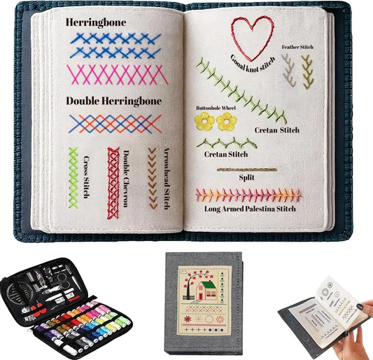 DELRRYJ 2026 Upgraded Embroidery Stitch Book Kit, 108 Patterns with Tools & Tutorials, Beginner Embroidery Kit, Portable All in One Hand Embroidery Book for Adults & DIY Craft Lovers