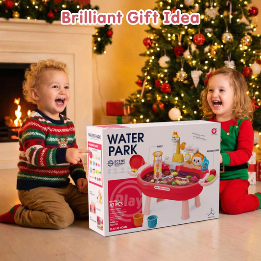 2026 New Kids Sand & Water Table Toys for Toddlers, Kids Water Park Play Kitchen Sink with Running Water,Giraffe Electric Faucet,Water Rolling Game,Detachable Legs Toddler Summer Toy for Boys Girls