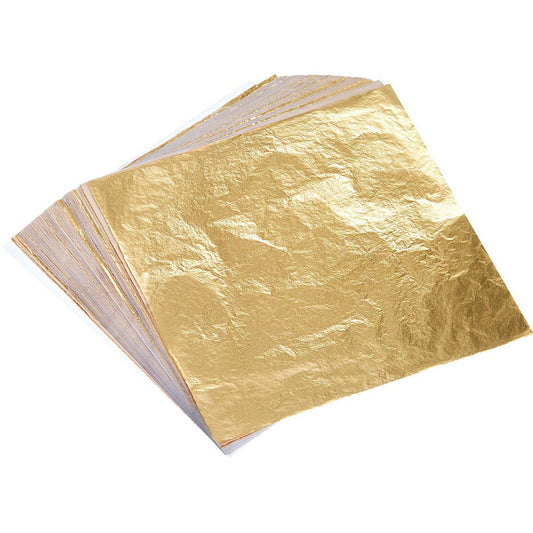 Bememo 300 Pcs Gold Leaf Sheets Imitation Gold Foil Paper Sheets for Arts, Gilding Crafting, Painting, Picture Frames, Projects, Furniture Decoration, 5.5" x 5.5"