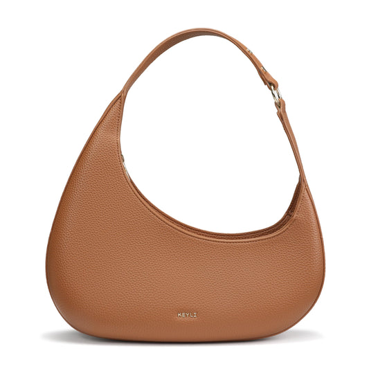 Keyli Shoulder Bag Polene Bags for Women Fashionable Casual Vegan Leather Zip Top-Handle Handbags Quilted Crescent Hobo Purse Brown