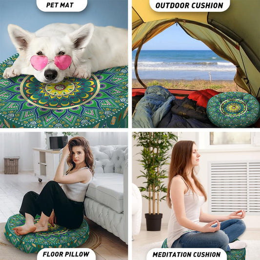 Mandala Meditation Cushion, Boho Meditation Mat, Meditation Pillows for Sitting on Floor, Cushions for Sitting in Home and Outdoor, Round Floor Pillows Cushion Seating for Yoga Accessories 22'' X 22''