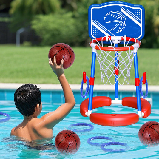 AuroTops Pool Basketball Hoop Poolside with Backboard & Ring Toss Pool Games,Floating Basketball Hoop for Pool Toys for Kids Ages 4-8,Family Party Summer Toys for Kids Ages 8-12,Summer Vacation, Blue