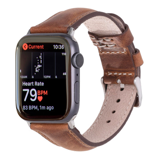 benvato Premium Handmade Leather Watch Band for Apple Watch SE 3 2 1 & Series 11 10 9 8 7 6 5 4 3 2 1 fits 42mm 41mm 40mm 38mm (Saddle Brown w/Silver Connector&Clasp)
