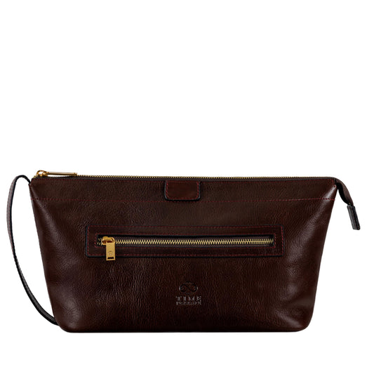 Time Resistance Leather Toiletry Bag - Dopp Kit, Full-grain Leather Cosmetic Case, Wash Bag (Brown)