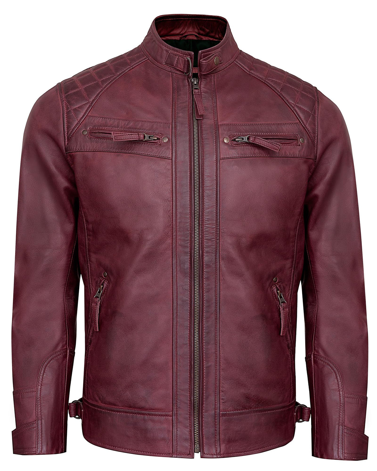 UrbanFocal Leather Jacket Men - Mens Maroon Leather Jackets | [101000403] Diamond1 Maroon, M