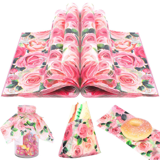 150 Sheets Rose Food Wax Paper, 9.8x8.3in Watercolor Floral Pattern Grease Proof Sandwich Wrap Paper for Birthdays, Wedding, Baby Shower Home Kitchen Food Decor (Pink)