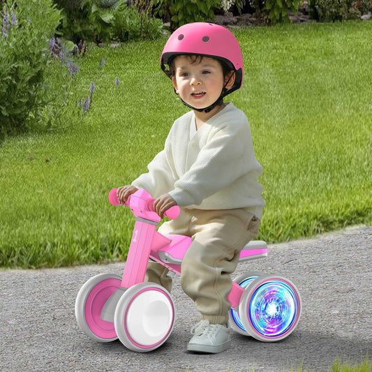ESPRAY Colorful Lighting Baby Balance Bike Toys for 1 Year Old Girls Gifts, Toddler First Bike 12-24 Months with Adjustable Soft Seat, 4 Silent Wheels Ride on Toy, Perfect First Birthday Gift