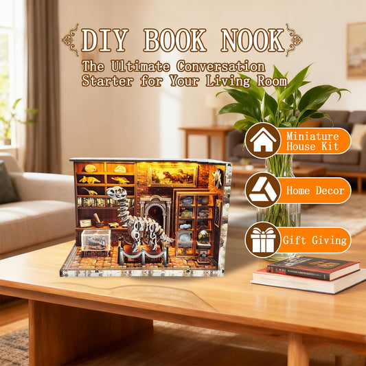 OZJAY Book Nook Kit - DIY Miniature House Kit for Bookshelf, Miniature Kit for Adults, Booknook Tiny House Decor 3D Wooden Puzzle, Craft Kits for Family Friends Birthday Christmas, Books Collection
