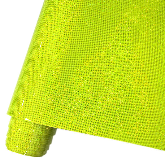 HYANG Laser Flash Crystal PU Faux Leather 1 Roll 12"X53"(30cmX135cm), Faux Leather Very Suitable for Leather Earrings, Bows, Handbag ，Sewing ，Crafts Making (Neon Green)