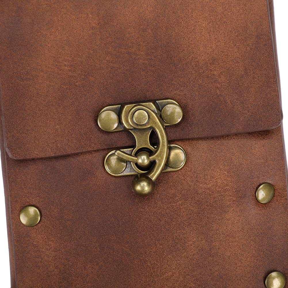 Belt Pouch Waist Bag Fanny Pack Medieval Vintage Leather Pouch Cellphone Holder Holster Carry Belt Purse Pocket Casual Hiking Festival Renaissance Faire Costume Props Travel Wallet (Brown)
