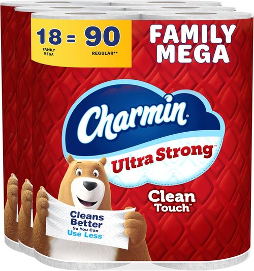 Charmin Ultra Strong Toilet Paper - 2-Ply Clean Touch, 18 Family Mega Rolls (90 Regular Rolls) - White