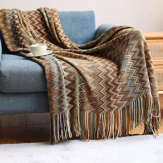 D DODOU Boho Bohemian Throw Blanket for Couch Sofa Bed, Soft Cozy Lightweight Boho Blankets Knitted with Tassel, Decorative Blanket All Season 50x60 inches (Yellow)