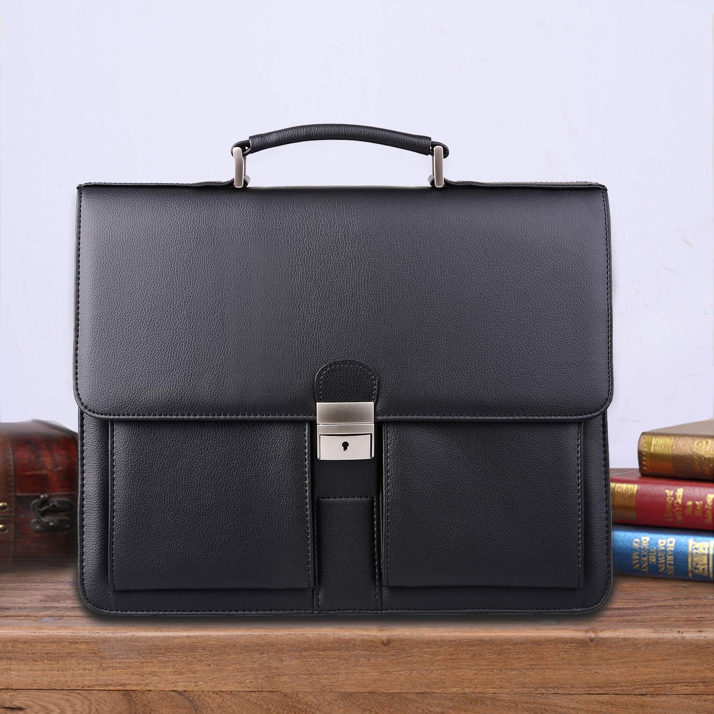 Jack&Chris Mens New PU Leather Attache Briefcase Traditional Messenger Lawyer Bag, MBYX015
