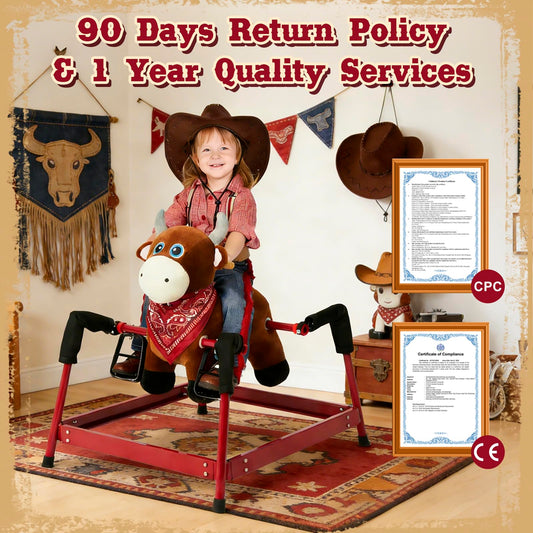 FUNLIO Bull Spring Rocking Horse for Kids 3-6, Wild Ride on Horse with Covered Spring & Sturdy Frame, Neighing & Galloping Sound for Pretend Play, Spring Horse Toys Gift, CPC & CE Certified
