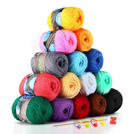 LIHAO 15 Skeins Acrylic Yarn for Crocheting Beginners Crochet Kit with 2.5mm Hook, 2625 Yards Bulk Anti-Splitting Yarn Bundles for Amigurumi, Granny Squares and DIY Crafting