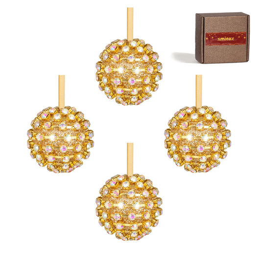 XMIAOX Iridescent Crystal Rhinestone Ball Ornaments, 4 Pack Handcrafted Sparkling Christmas Tree Decorations, Hanging Ornaments for Holiday & Home Décor in Luxury Gift Box