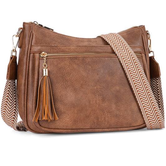 HAYRVANE Medium Crossbody Bags for Women, Vegan Leather Cross Body Purses Multi Pockets Shoulder Handbags with Tassel