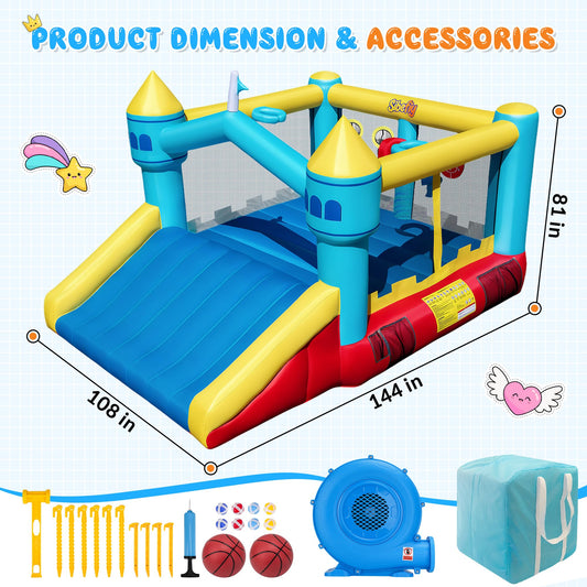 Sibefiy Bounce House, 6-in-1 Play Mode Inflatable Bounce House for Kids, High Elasticity Bouncy House with 480W Blower, Bouncy Castle with Wide Slide for Christmas, Birthday Parties