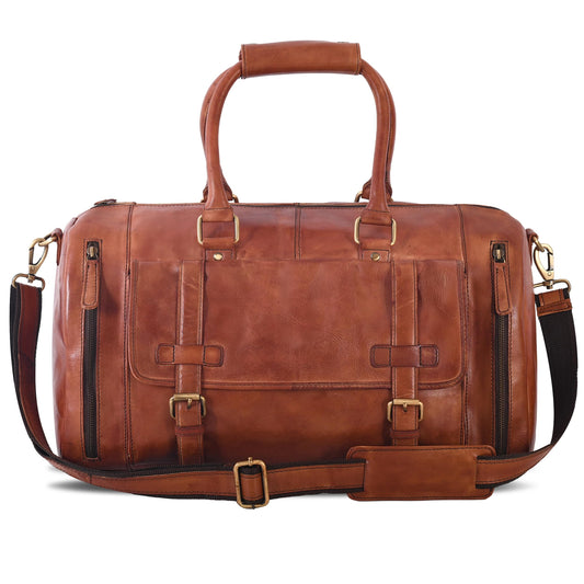 Genuine Leather Duffle Bag for Men | Vintage Weekender Travel Bag | Overnight Carry-On Luggage | Handmade Leather Gym Bag for Men