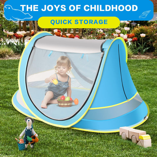 Baby Beach Tent, Pop Up Toddler Travel Tent for Boys or Girls, Sun Shade for Toddler Camping, Infant Portable Sun Shade, Summer Beach Baby (Blue Baby Tent)