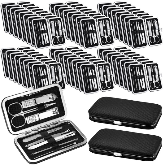 Geosar 50 Set 8 in 1 Travel Manicure Kit Bulk Professional Nail Clippers Pedicure Nail Care Tools Grooming Stainless Steel Set with Portable Travel Case, Gift for Valentine Men Women(Black)