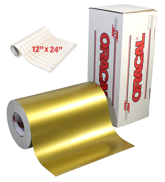 ORACAL Gloss Gold Metallic Adhesive Craft Vinyl for Cameo, Cricut & Silhouette Including Free Roll of Clear Transfer Paper (30ft x 12")