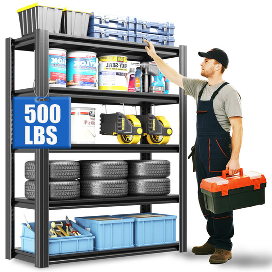 EKJ 72" H Garage Shelving 2500 LBS Heavy Duty Storage Shelves, Adjustable 5 Tier Metal Shelving Unit, Metal Racks for Storage, Utility Shelves for Workshop, Basement, Home Office 72" H*35.4"W*15.7"D