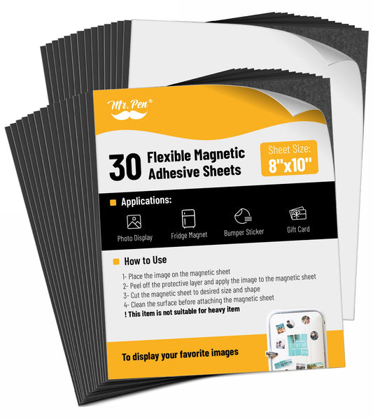 Mr. Pen- Adhesive Magnetic Sheets, 8" x 10", 30 Pack, Cuttable Magnets Flexible Magnet Sheets with Adhesive for Crafts Photos, Classroom Decorations, Easy Peel and Stickers for Planning